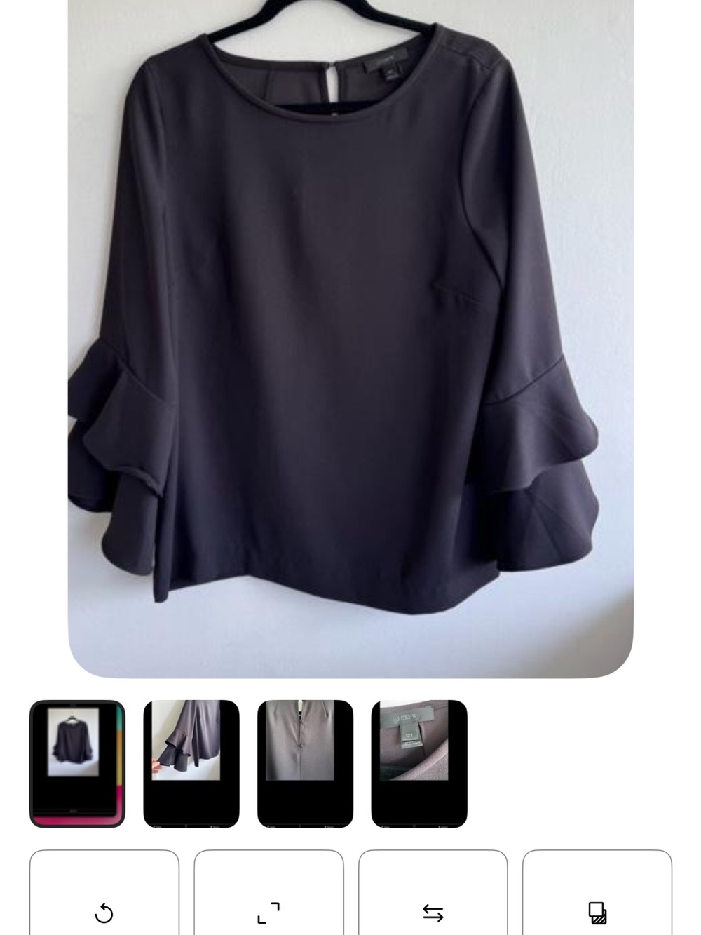 J. Crew Black Ruffle Bell Sleeve Blouse